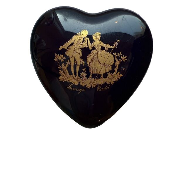 Vintage Limoges Castel Porcelain Heart Trinket Box Cobalt Blue 22K Gold France - Picture 1 of 10